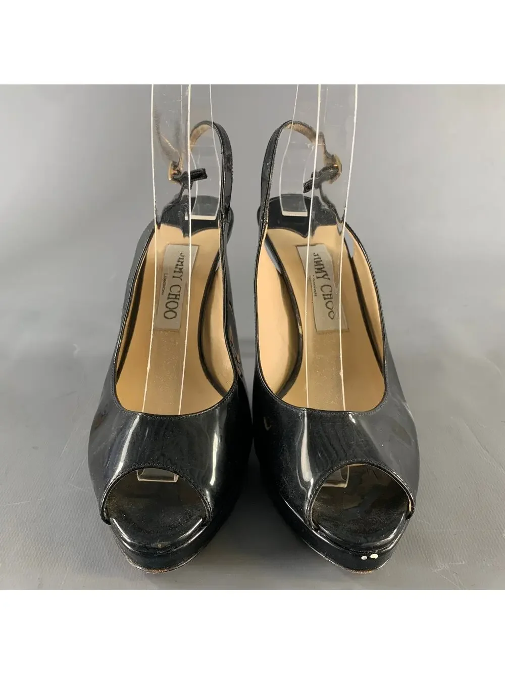 JIMMY CHOO Size 8 Black Patent Leather Slingback Sandals - Picture 1 of 5